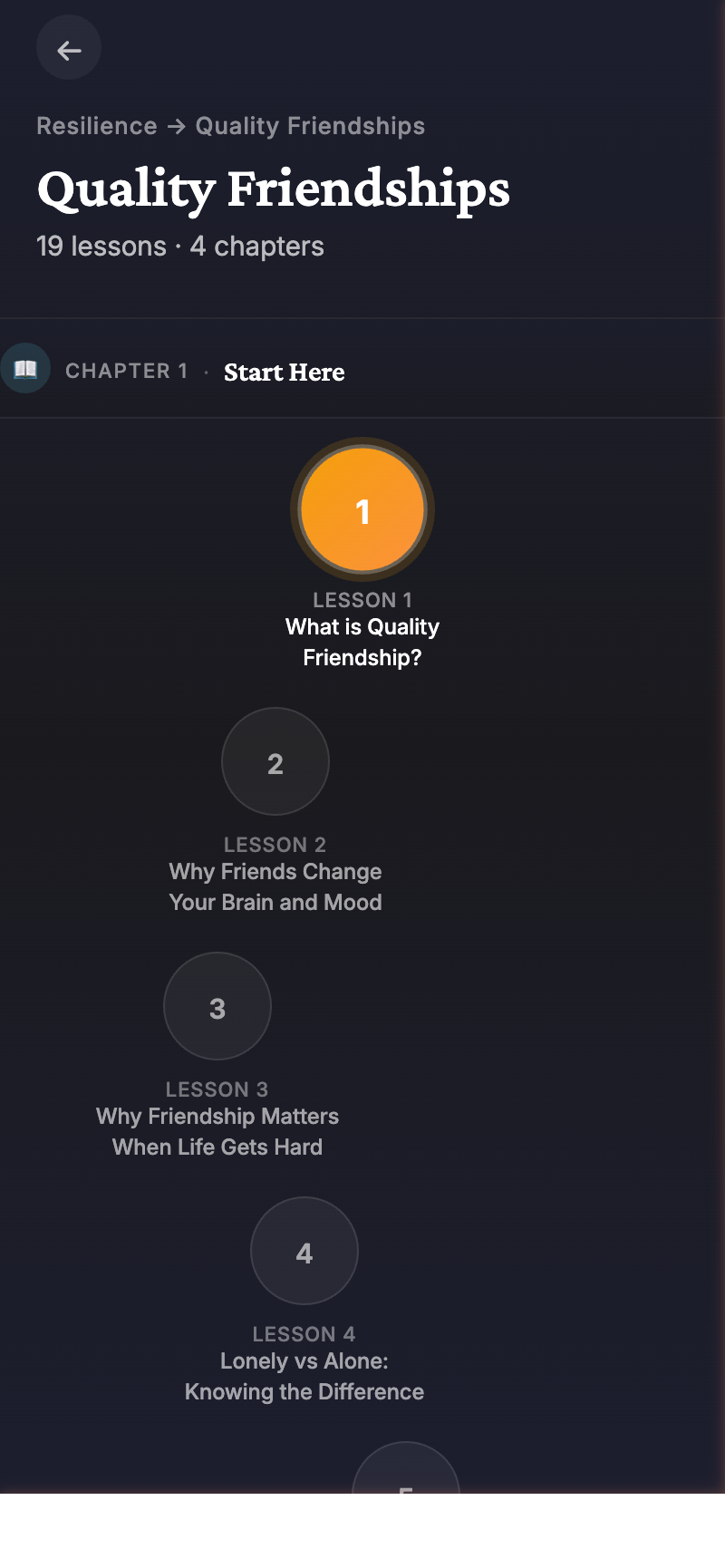 Fireside app - Quality Friendships pathway